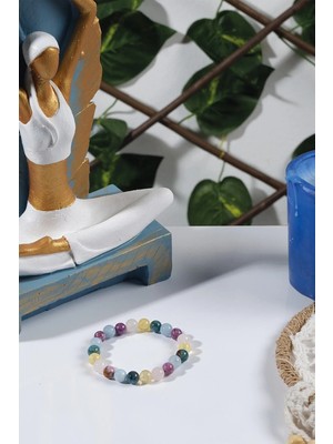 Pembe Kuvars, Dönüşümlü Sitrin, Akuamarin, Apatit Doğal Taş Bileklik