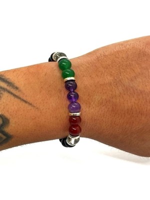 Gerçek Doğaltaş - Yengeç Burcu Bileklik - Aventurin - Kristal Kuvars - Yeşim Taşı - Akik - Bileklik