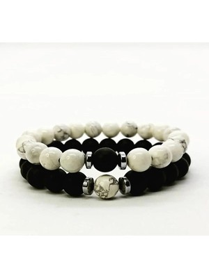 Doğaltaş Sevgili Çift Bilekliği (Oniks ve Havlit)