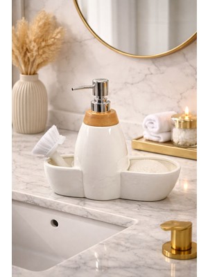 Yzhome Porselen Bambulu Sıvı Sabunluk Fırça Sünger Hediyeli