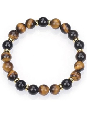 Obsidyen & Kaplan Gözü Doğal Taş Bileklik 8mm