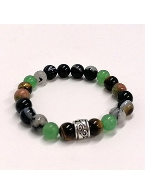 Erkeklere Özel Aşk Bilekliği 8 mm Unakit, Aventurin, Kaplan Gözü, Rutilli Kuvars, Göz Ak