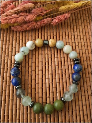 Lapis Yeşim Ay Taşı Kalsit Akuamarin Rutilli Kuvars Doğal Taş Bileklik