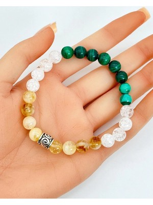 Malakit - Dönüşümlü Sitrin - Necef Doğal Taş Bileklik 8mm Unısex