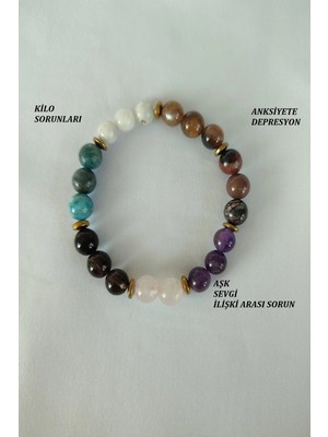 Sertifikalı Ay Taşı, Apatit Dumanlı Kuvars, Pembe Kuvars, Ametist, Rodonit, Lal, Doğaltaş Bileklik