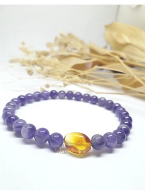 Kehribar Taneli Ametist Bileklik ( 6 Mm)