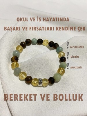 Doğal Taş Bileklik Kadın -Erkek Sitrin ,amazonit,kaplan Gözü, Bolluk- Bereket,başarı