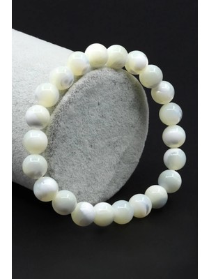 Sedef Doğal Taş Bileklik 8mm Küre Kesim