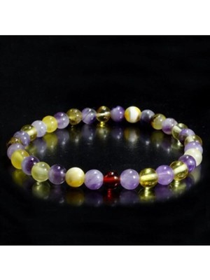 Damla Kehribar Ametist Tasarım Bileklik