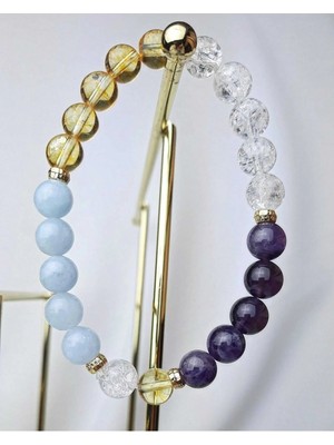 Koç Burcu Doğal Taş Bileklik Akuamarin , Necef, Sitrin, Ametist