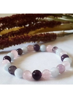 Akuamarin Pembe Kuvars Ametist Kadın Modern Bileklik