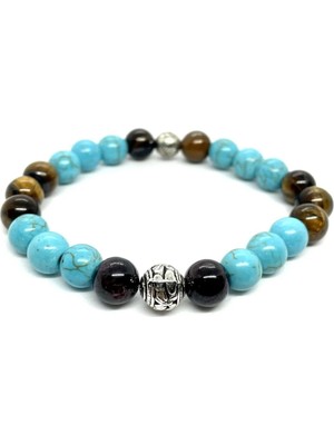 Unisex Doğaltaş Nazar Bilekliği Lal Turkuaz Kaplan Gözü Doğal Taş Bileklik