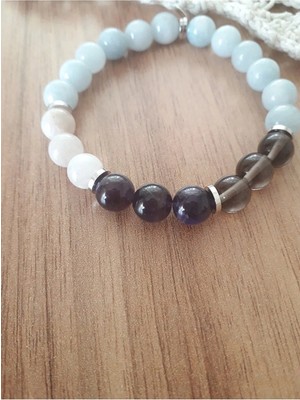 Akuamarin, Dumanli Kuvars, Ay Taşı ve Ametist Doğal Taş Bileklik