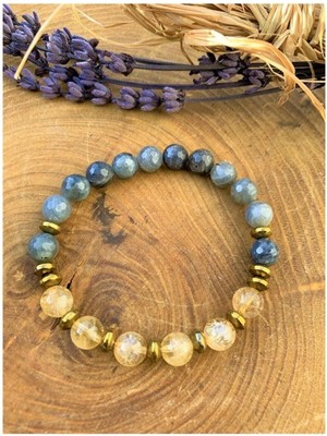 Başarı Bilekliği Dönüşümlü Sitrin Labradorit ve Hematit Doğal Taş Bileklik 8 mm