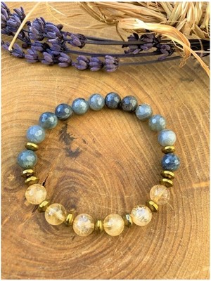 Başarı Bilekliği Sitrin Labradorit ve Hematit Doğal Taş Bileklik 8 mm