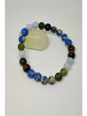 Sertifikalı Balık Burcu Erkek Doğaltaş Bileklik (Akuamarin, Akik, Varasit, Dumortireit Kaplangözü )