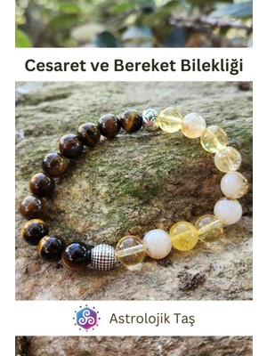 Doğal Taş Cesaret ve Bereket Bilekliği, Kaplan Gözü ve Sitrin Taşı