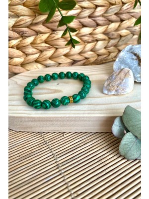 Malakit Doğal Taş Unisex Bileklik 8mm - Altın Halka