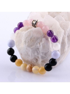 Ametist Florit Kaplan Labrodorit Yeşim Akik Akuamarin 8 mm Doğal Taş Bileklik