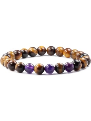 Kaplan Gözü - Ametist Doğal Taş Bileklik 8 mm