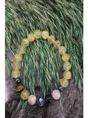 Sertifikalı Çakra Doğaltaş Bileklik - Sitrin, Ametist,pembe Kuvars,amazonit,sodalit,kaplangözü