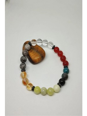 Sertifikalı Erkek Koç Burcu Doğaltaş Bileklik (Kristal Kuvars,akik,apatit,zebercet,sitrin,jasper,