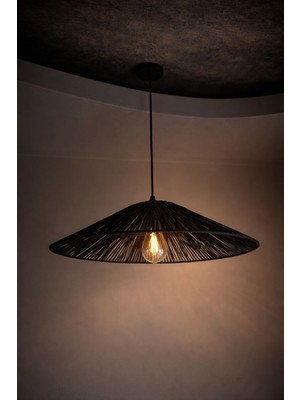 Lionn Dekor Japon Şapkası Siyah Bohem Rafya Avize