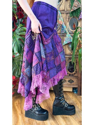 Fibula Bohem ve Otantik Standart Beden Çok Renkli Pamuk Mistik Etek