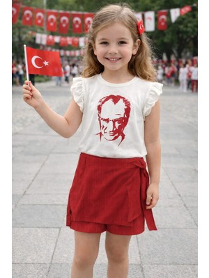 Alm 23 Nisan Atatürk Baskılı Tişört Şort  Etekli 2'li Takım