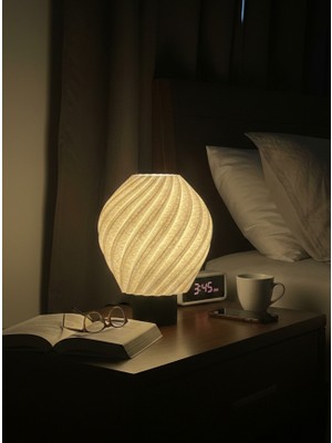 Designobee Lalezar Mermer Görünümlü Lamba - Modern Masa ve Gece Lambası – Ambiyans Lambası, Dekoratif LED Abajur, E14 Duy