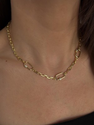 Luseda VIP Gold Dikdörtgen Halka Detaylı Kadın Kolye 40+5 cm Ayarlanabilir Premium Zincir