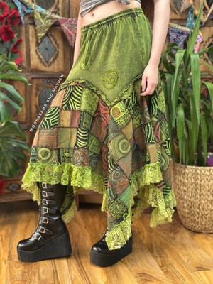 Fibula Bohem ve Otantik Standart Beden Çok Renkli Pamuk Mistik Etek