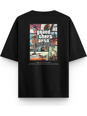 Overoz Gta San Andreas Sırt Baskılı Yarı Oversize Siyah T-Shirt 1364