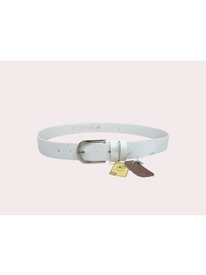 İstanbul Belt Beyaz Unisex Kemer – 3.5 cm – Kalın Tek Kat Deri