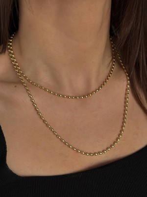 Luseda VIP Kaplama Gold Oval Boncuklu Uzun 90 cm Kolye