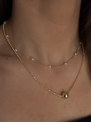 Luseda VIP Çoklu Zincir İnci & Topçuk Detaylı Altın Renk 40+5CM Ayarlanabilir Kadın Kolye