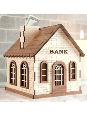 Mimozaavm Kilitli Ahşap Ev Kumbara & Tip Box - Banka Görünümlü Bahşiş Kutusu Cafe Restoran Para Sandığı