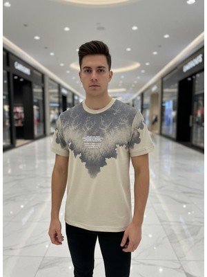 Nakşi Giyim Erkek Bisiklet Yaka Önü Baskılı Desenli Basic Günlük Rahat Kalıp Kısa Kollu Tişört