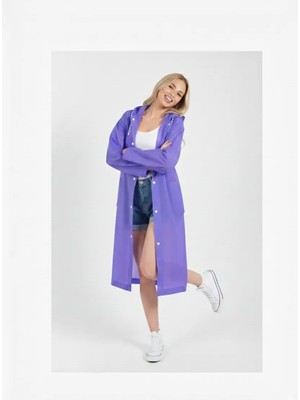 Su Geçirmez Şık Kıyafet Üstü Yağmurluk Mor