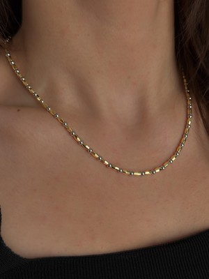 Luseda VIP İki Renk Boncuk Zincir Altın & Gümüş Detaylı Ayarlanabilir 47+5 cm Kadın Kolye