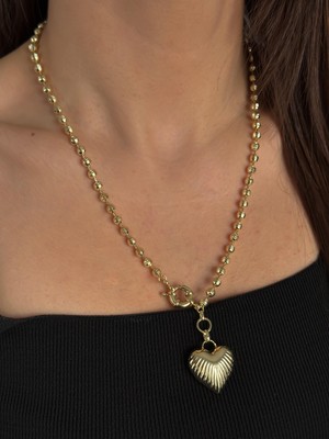 Luseda VIP Kaplama Boncuk Zincirli Kalp Uçlu 55CM Kadın Kolye