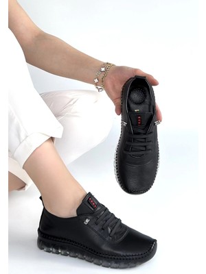 Trivogue Jiten Siyah Deri Bağcıklı Spor Qayakkabı