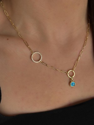 Luseda Gold Nazar Boncuklu Halka Detay Ayarlanabilir 48+5cm Zincir Kolye