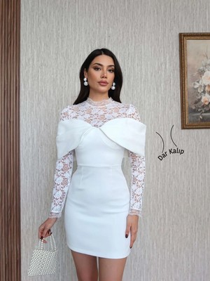 Esra Helvacı Fiyonk Detay Güpürlü Mini Elbise