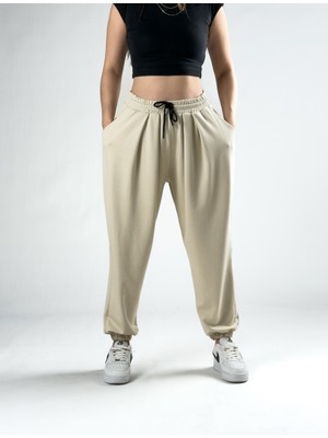 Cocopelli Pileli Bej Kadın Jogger Pantolon COC2843