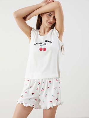 Lc Waikiki Yeni Sezon Bisiklet Yaka Baskılı Kadın Şortlu Pijama Takımı