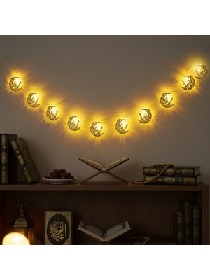Online Home Market Deyhome 10 Adet Sarkıtlı Hilal Üstü CamiTemalı LED Işık – Pilli 2 Metre Dekoratif Ramazan Süsü LED-05