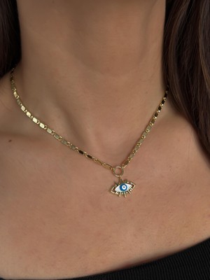 Luseda VIP Kaplama Göz Figürlü Gold Ayarlanabilir 40+5 cm Kadın Kolye