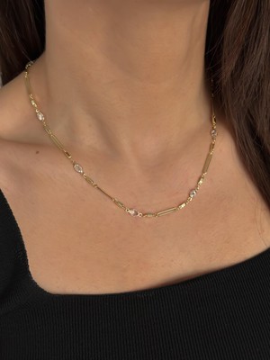 Luseda Gold Taş Detaylı Ayarlanabilir 48+5 cm Ataç Zincir Kolye