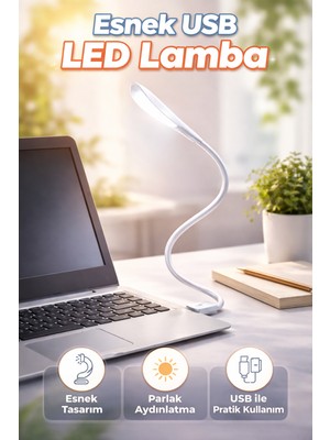 Hakan Living USB Girişli 3 Parlaklık Ayarlı Dokunmatik Masa/kitap Okuma Lambası Ledi Beyaz